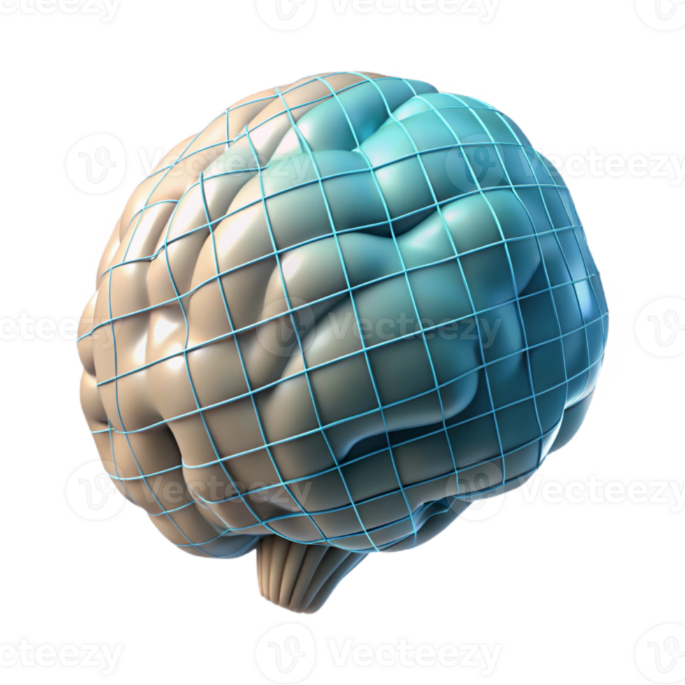 stunning traditional Floating Brain in Digital Grid Cutout Transparent Background professional png