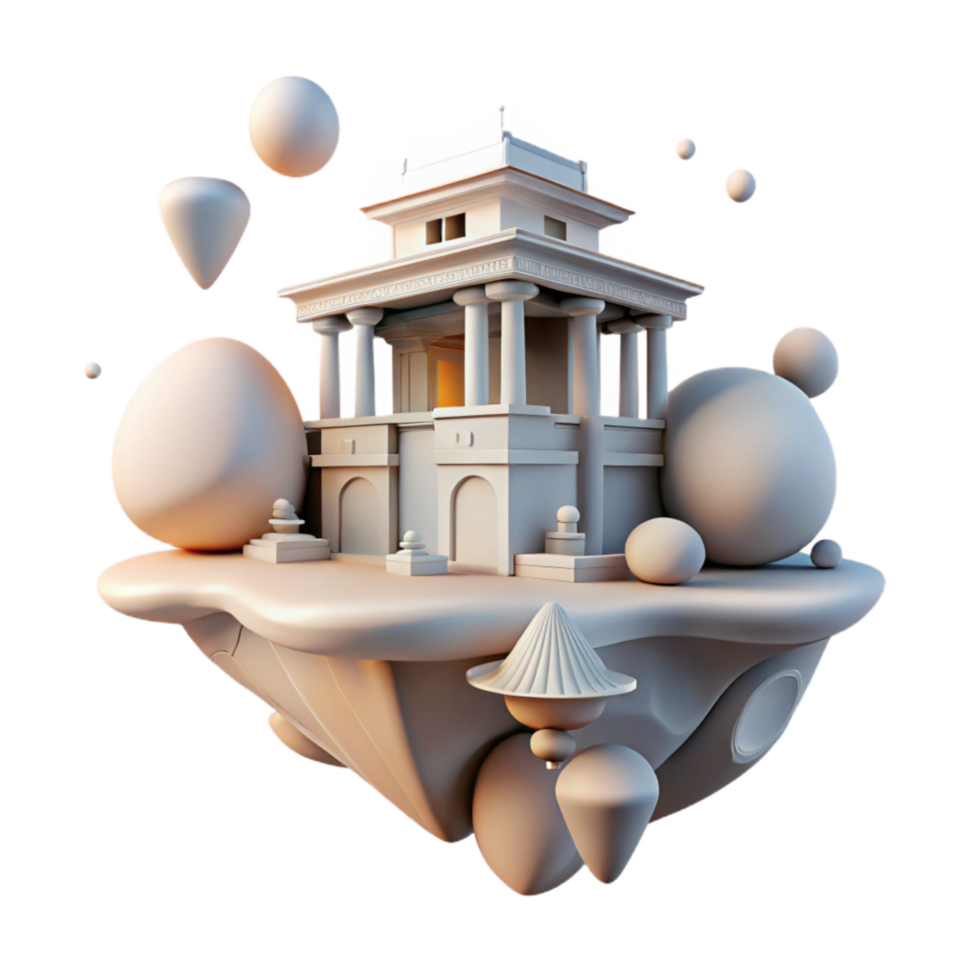 impressive minimalist Floating Building Abstract Composition Isolated Element detailed png