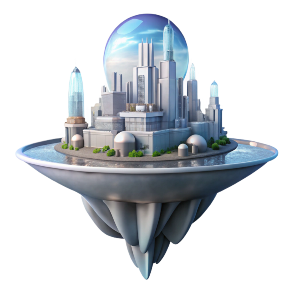 elegant modern Floating City Futuristic Architecture Transparent authentic png