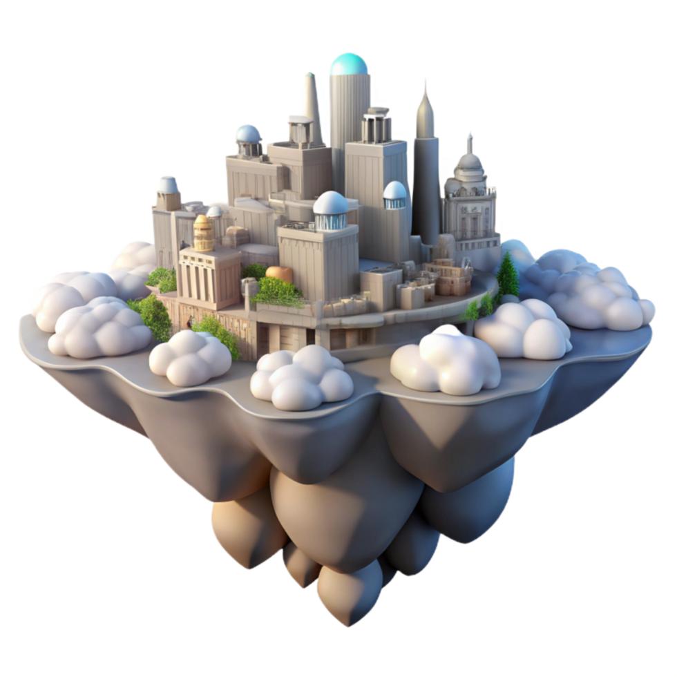 dramatic modern Floating City in Cloudscape Transparent Background exclusive png