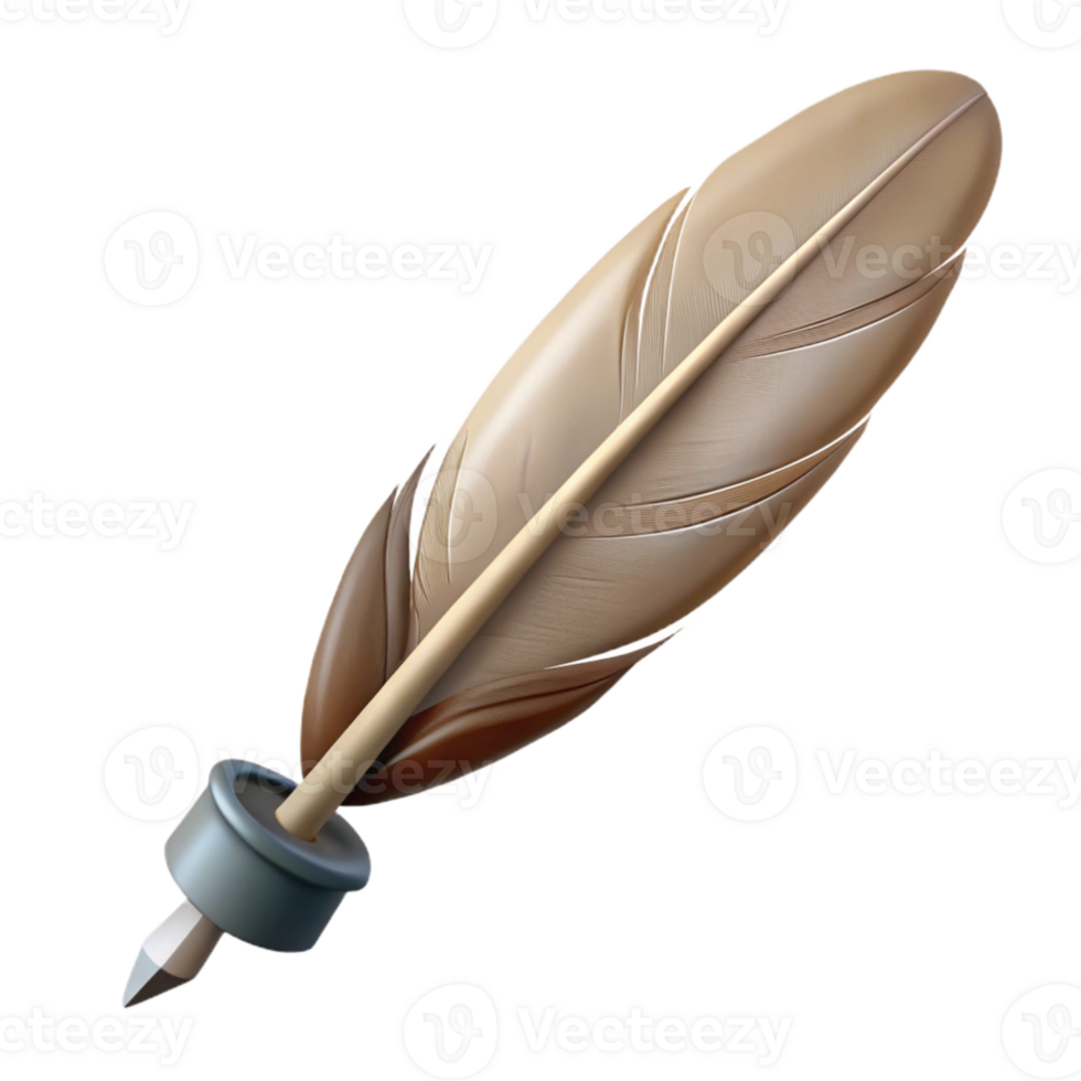 dramatic traditional Floating Feather Pen Quill Tip Isolated Element detailed png