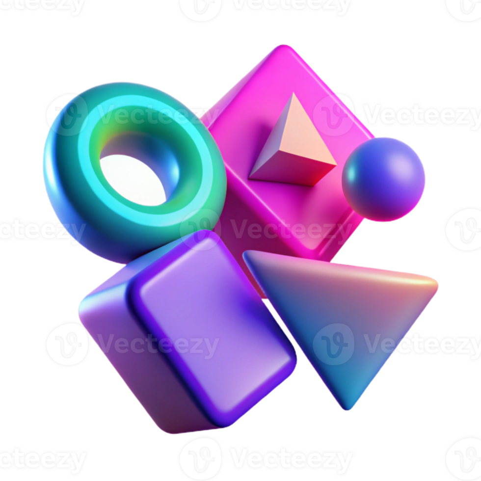 wonderful rustic Floating Geometric Shapes Neon Colors Cutout premium png