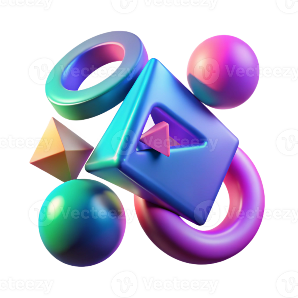 dramatic modern Floating Geometric Shapes Neon Colors Cutout high resolution png