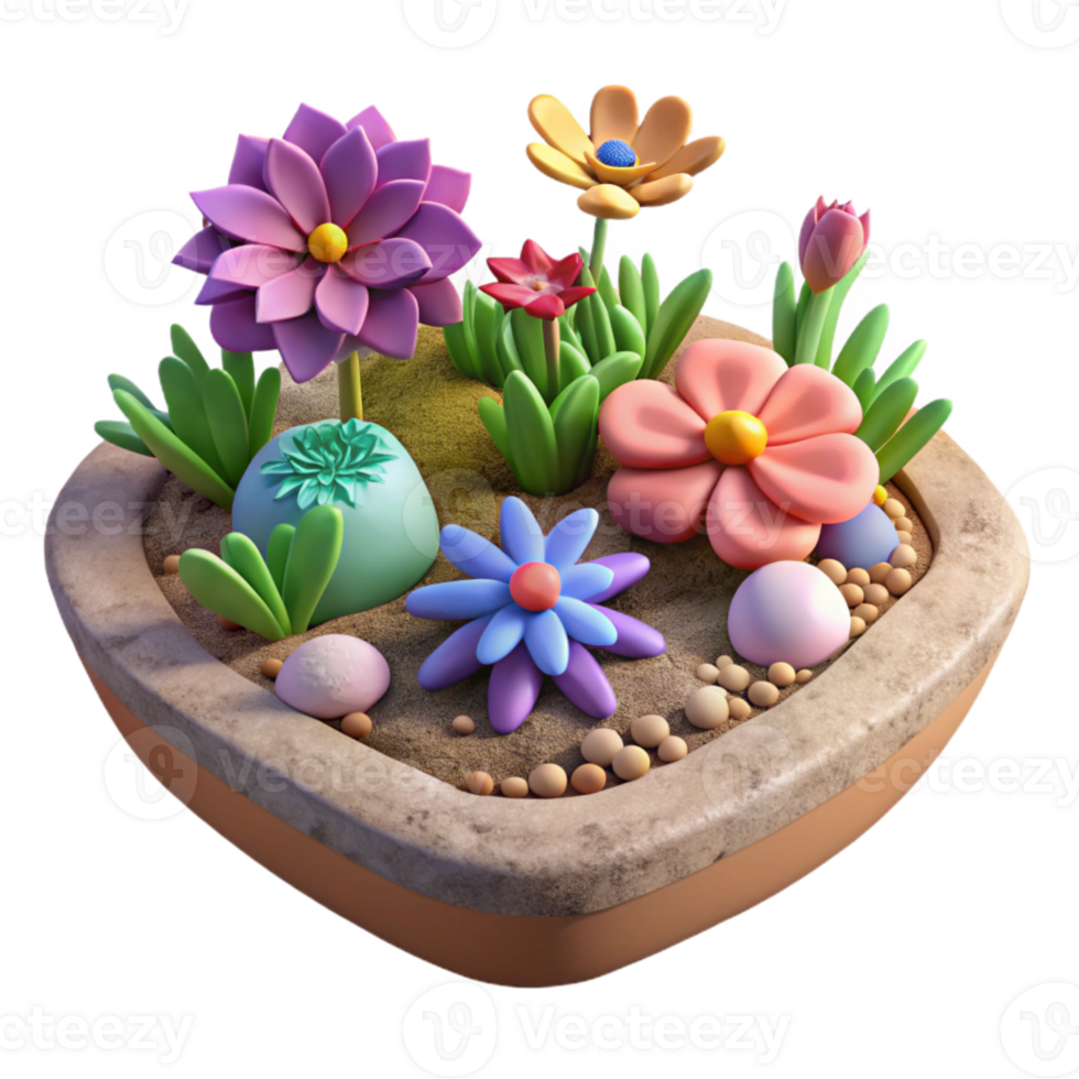serene creative Floating Garden with Colorful Flowers Isolated genuine png