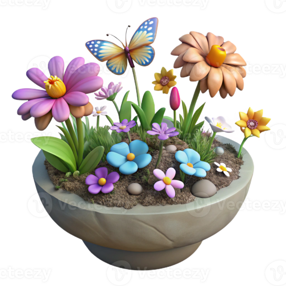 wonderful abstract Floating Garden with Colorful Flowers Isolated detailed png
