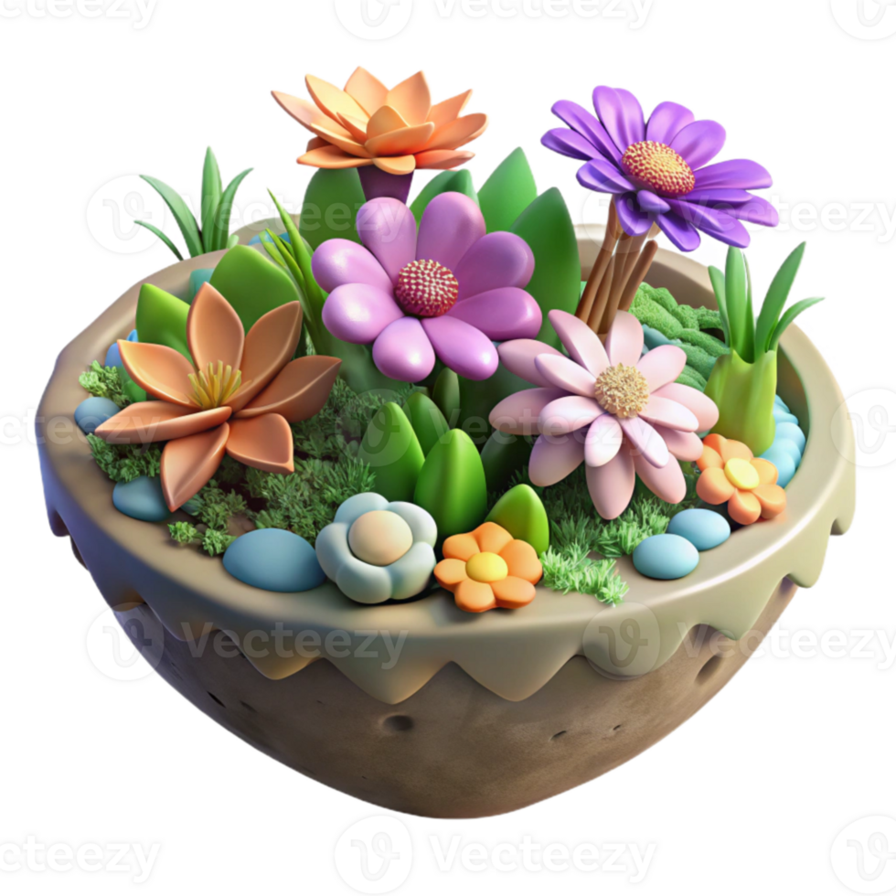 magnificent minimalist Floating Garden with Colorful Flowers Isolated authentic png