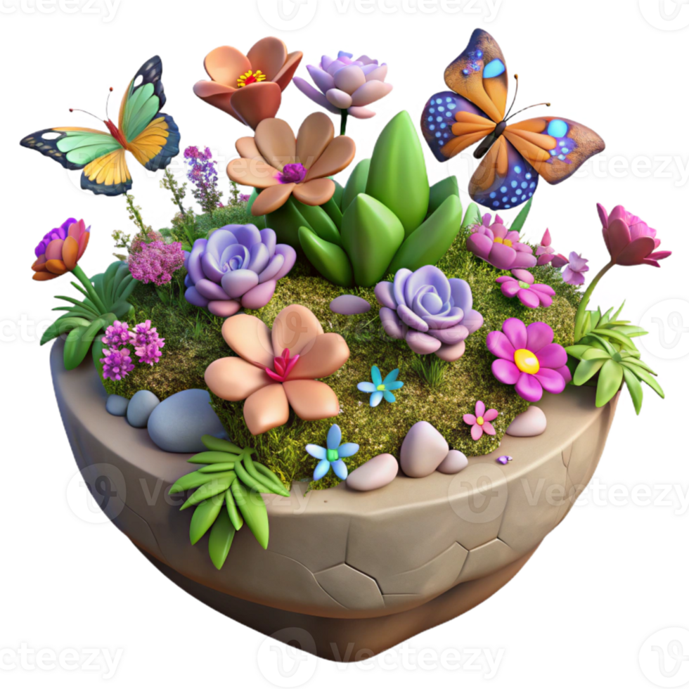 stunning rustic Floating Garden with Colorful Flowers Isolated high quality png