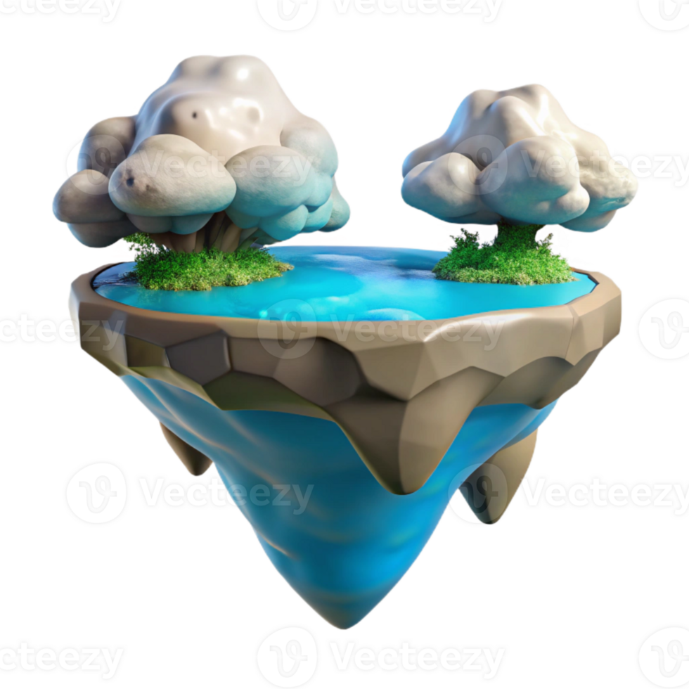serene vintage Floating Island Cutout with Tropical Foliage png