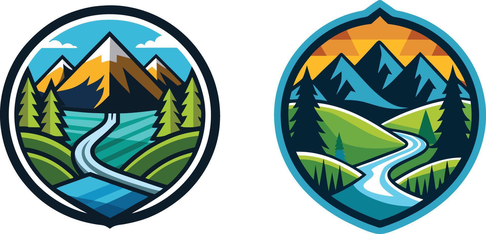 Mountain landscape illustration set vector