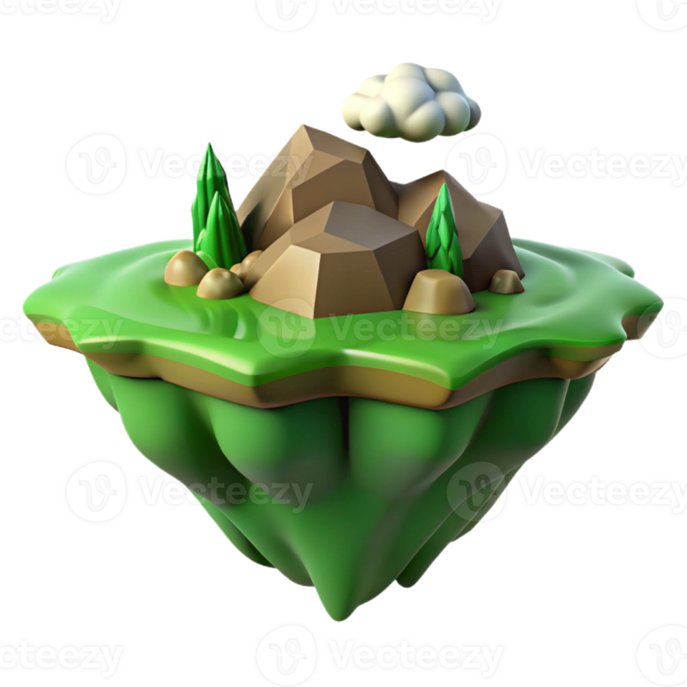 dramatic contemporary Floating Island Green Landscape Isolated Element high resolution png