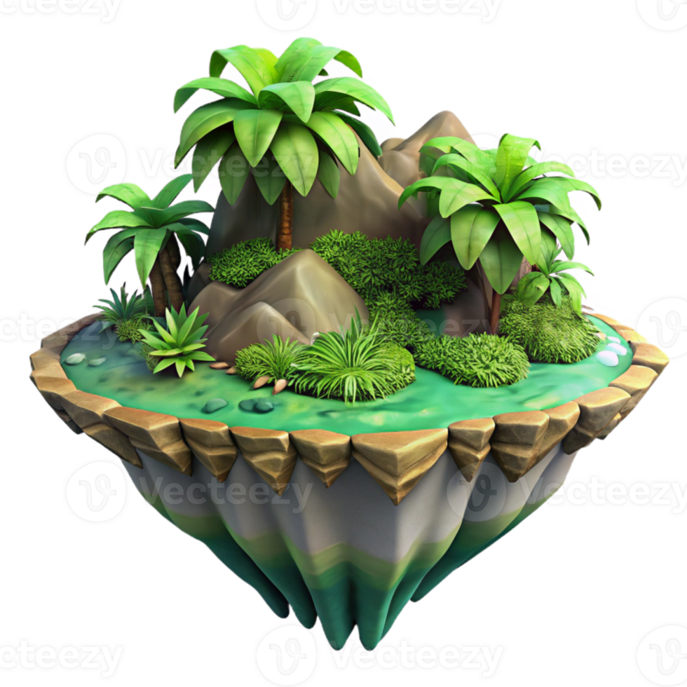 elegant classic Floating Island Isolated with Lush Vegetation premium png