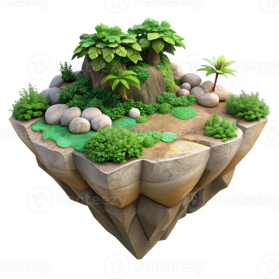 wonderful modern Floating Island Isolated with Lush Vegetation professional png