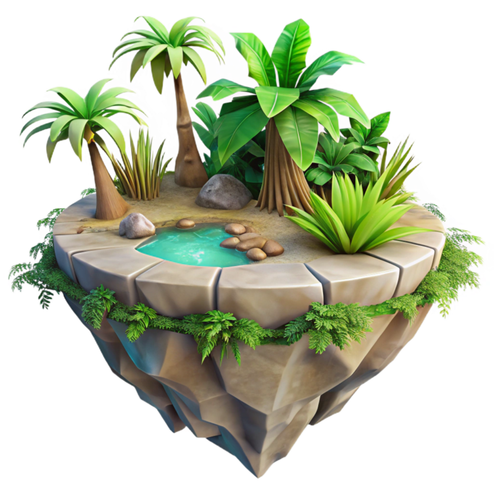 vibrant abstract Floating Island Isolated with Lush Vegetation high quality png
