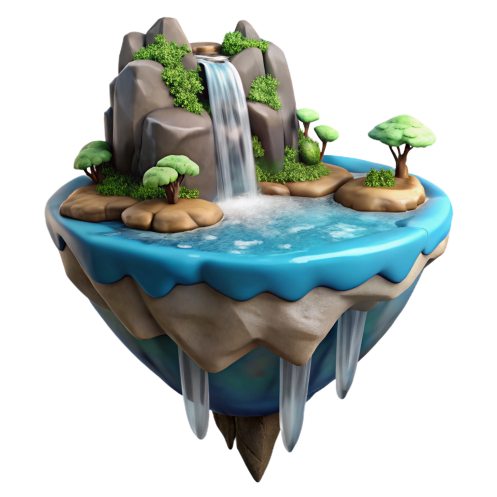 dramatic creative Floating Island with Waterfall Transparent Background high resolution png