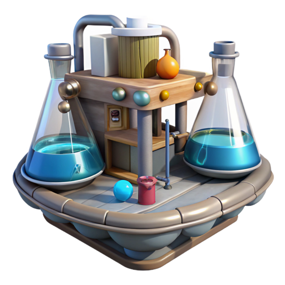 extraordinary traditional Floating Laboratory with Scientific Equipment Isolated authentic png