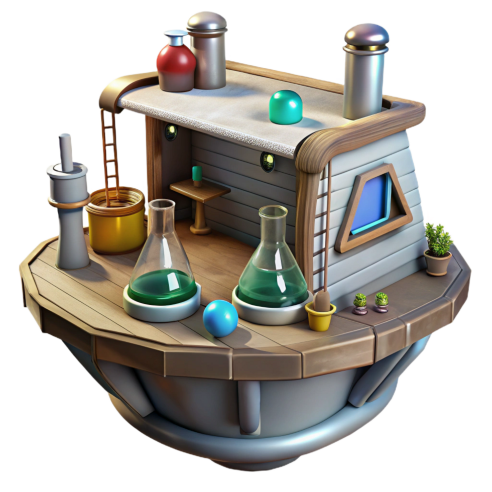 vibrant rustic Floating Laboratory with Scientific Equipment Isolated authentic png
