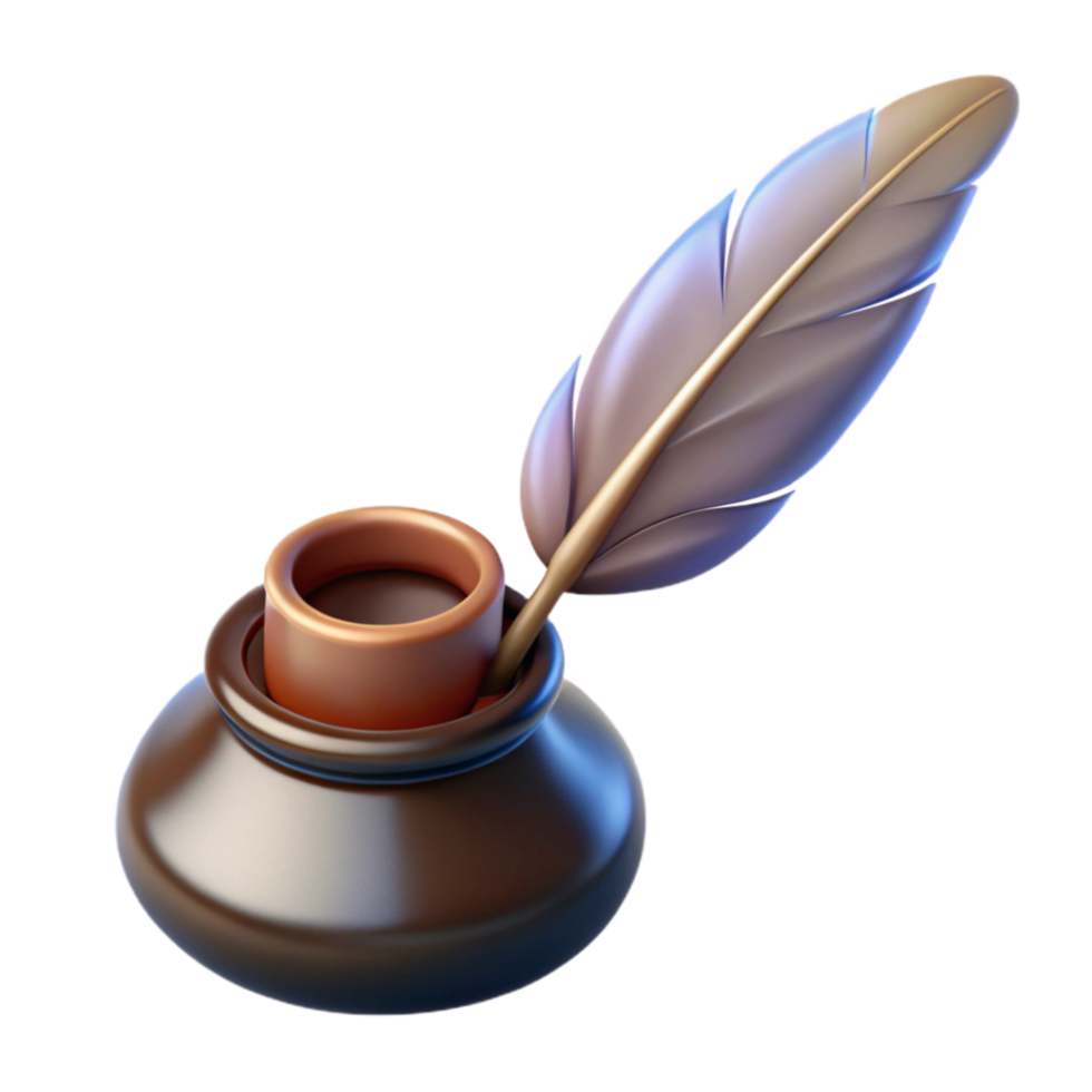 magnificent rustic Floating Quill Pen Inkwell Isolated Element original png