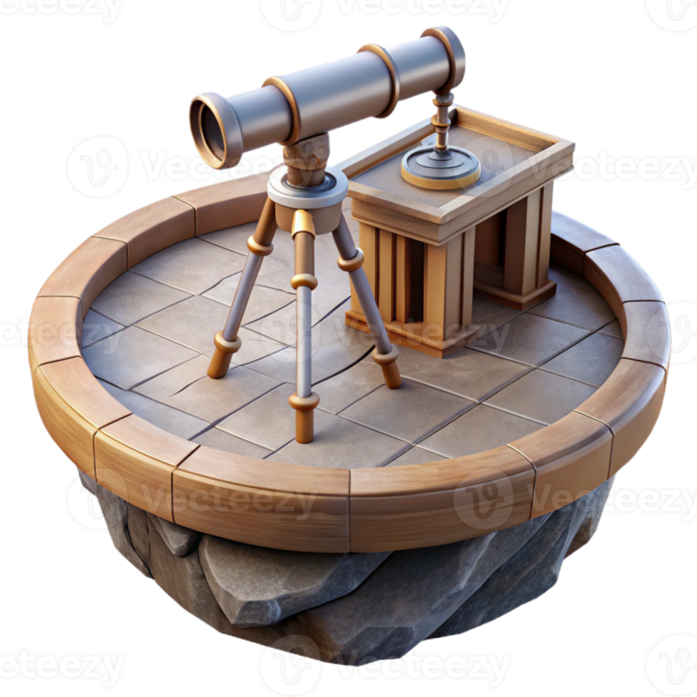 vibrant abstract Floating Platform with Observation Deck and Telescope Cutout original png