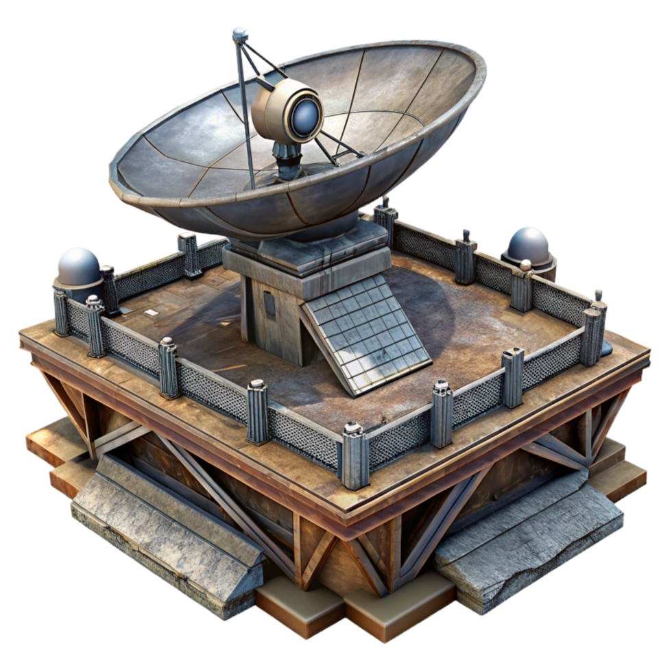 wonderful vintage Floating Platform with Radar Dish and Antennas Isolated png