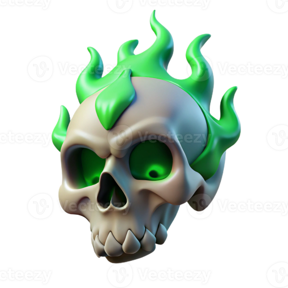 elegant rustic Floating Skull Cutout with Green Flames genuine png