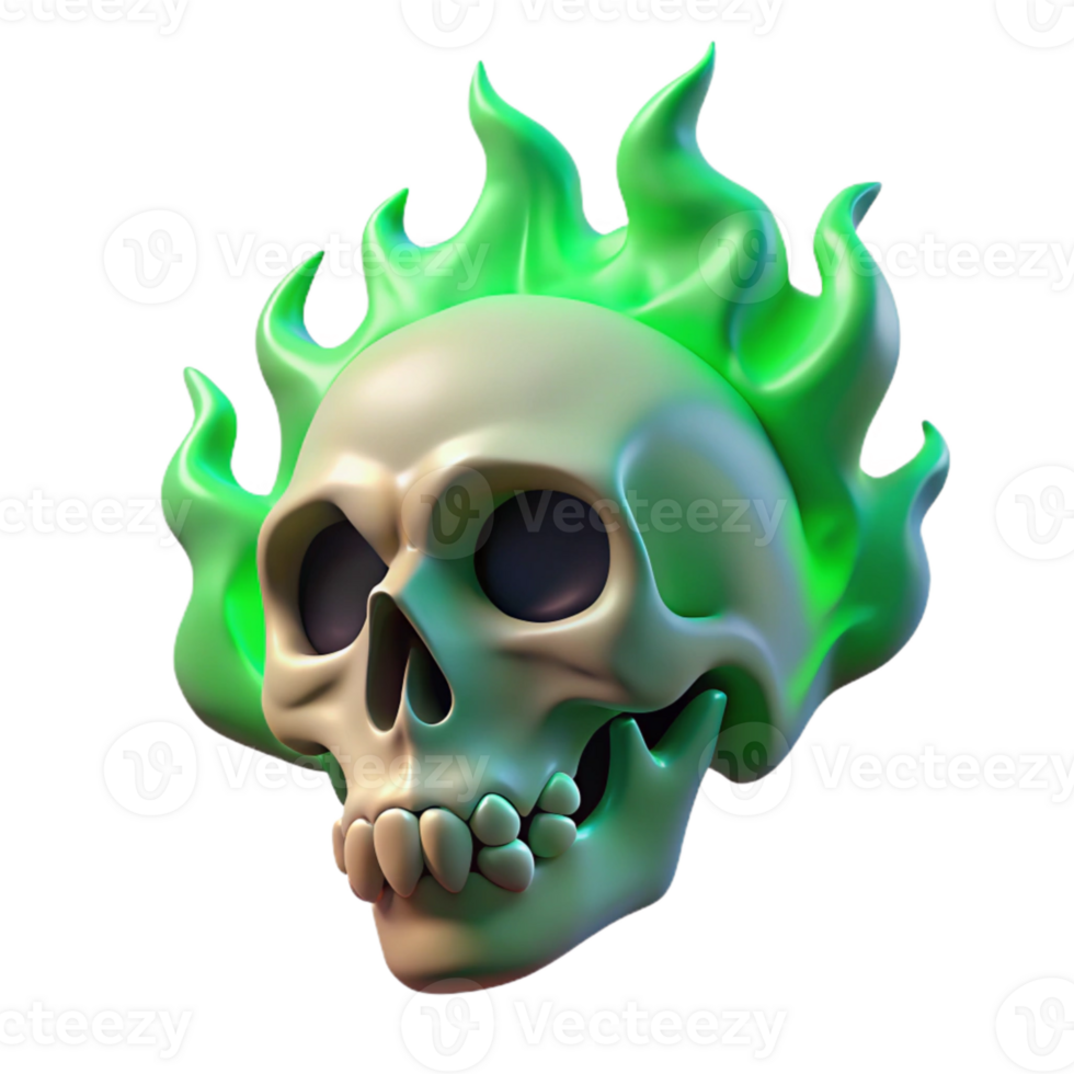 magnificent traditional Floating Skull Cutout with Green Flames professional png