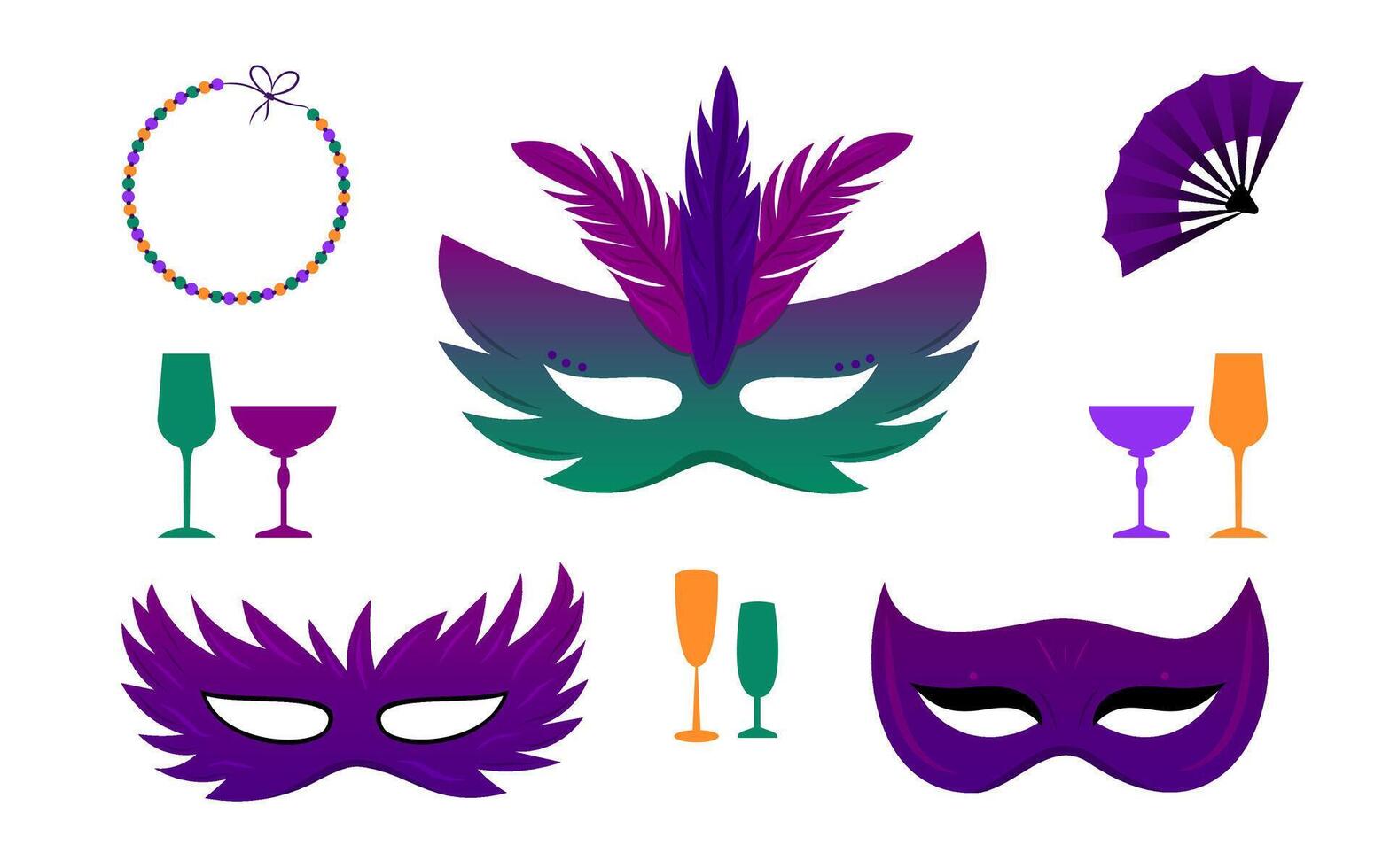 Colorful masks and festive elements for a joyful celebration vector
