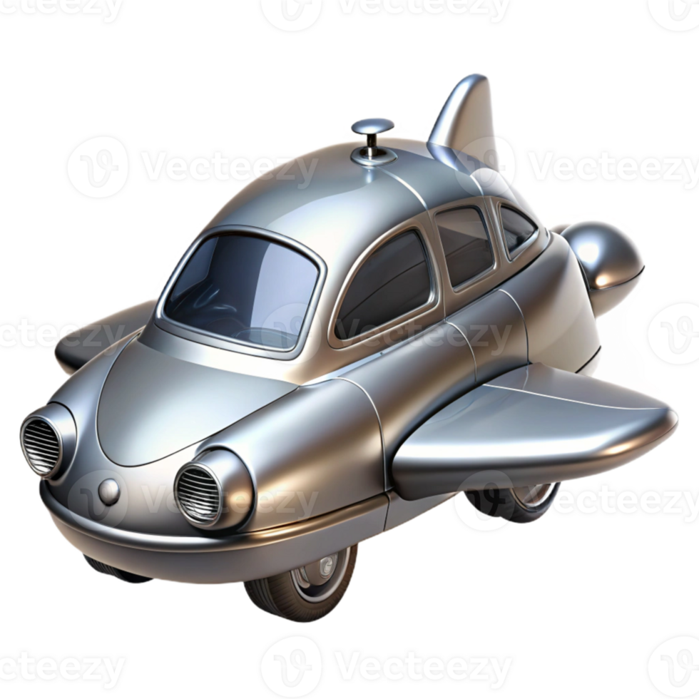 vibrant creative Flying Car Vehicle Sleek Design Silver Color Cutout premium png
