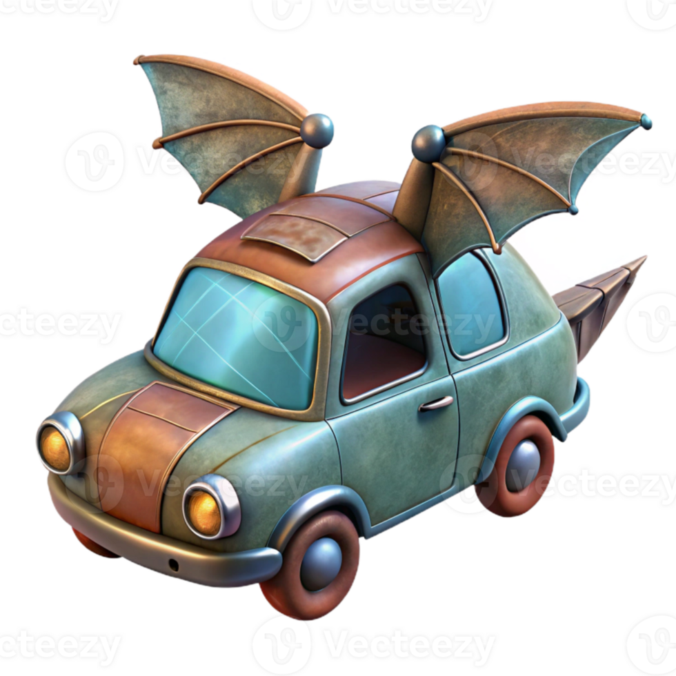dramatic rustic Flying Car with Closed Wings Isolated original png