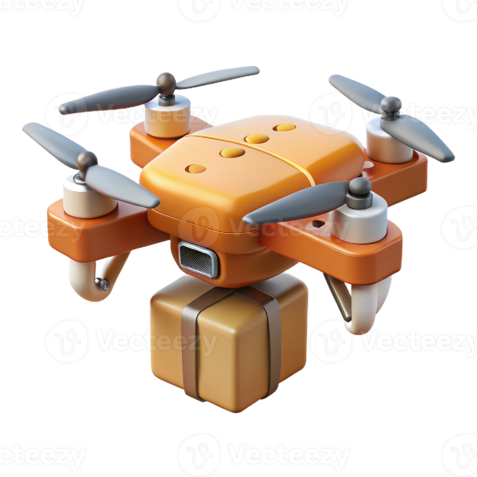 beautiful abstract Flying Drone Delivery Service Quadcopter Side View Transparent Background detailed png