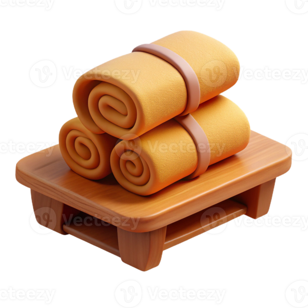 elegant classic Folded Towel on Wooden Shelf Cutout Element detailed png