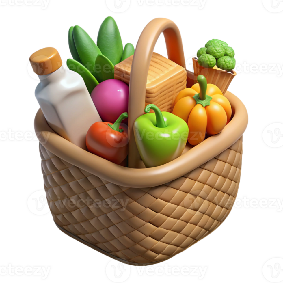 serene rustic Food Donation Basket Filled with Vegetables Isolated Element high resolution png