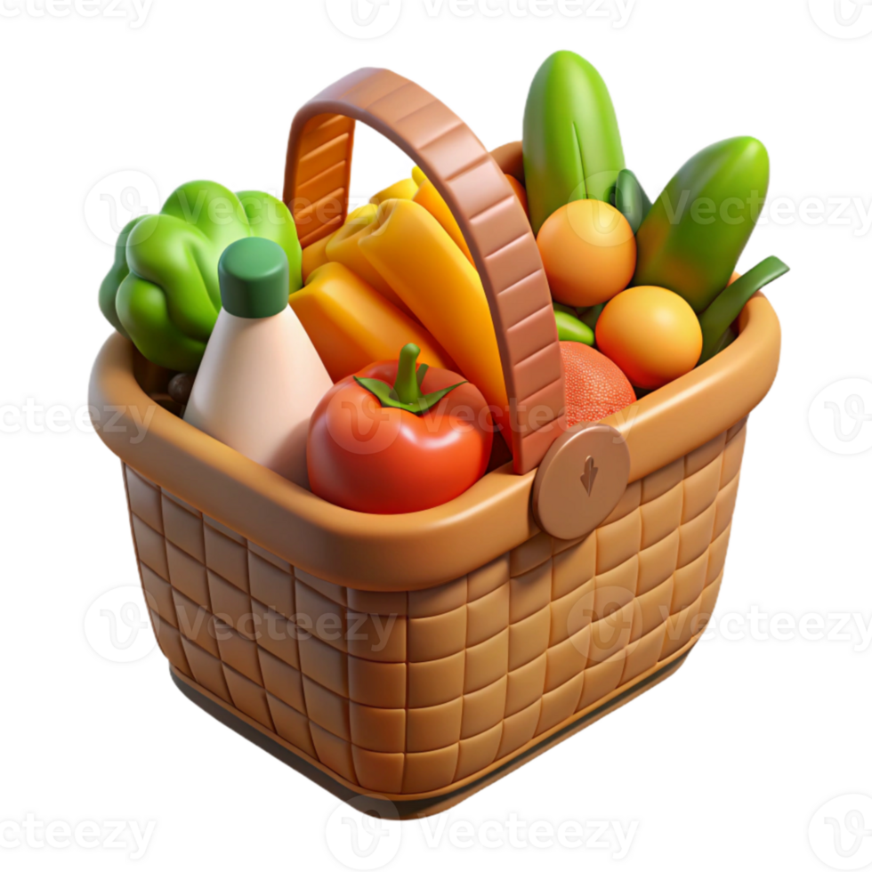 extraordinary rustic Food Donation Basket Filled with Vegetables Isolated Element detailed png