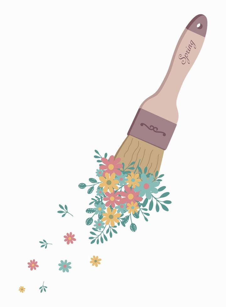 brush that paints with flowers.Spring brush vector