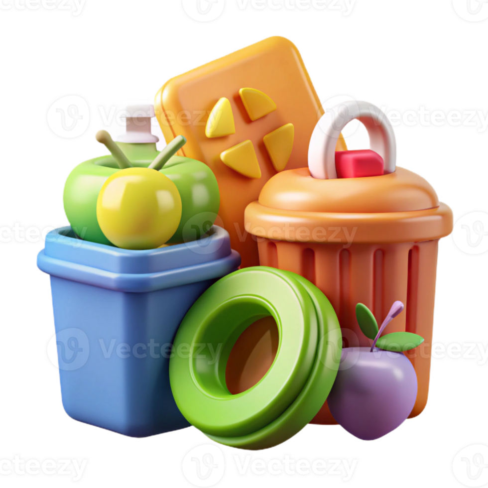 serene minimalist Food Waste Management Icon Set Blue and Green Isolated Elements high quality png