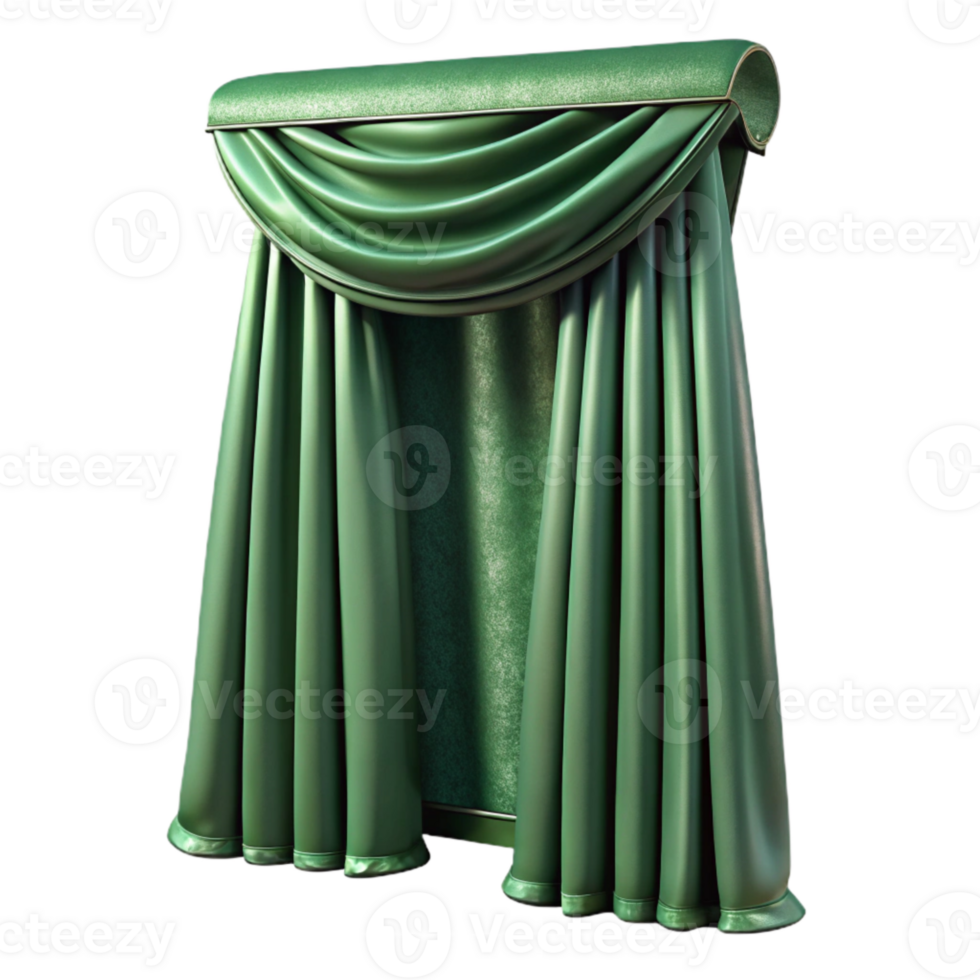 serene rustic Forest Green Velvet Curtain Pleated Detail Transparent Background premium png