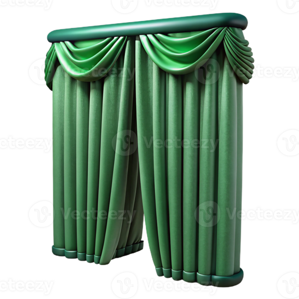 dramatic creative Forest Green Velvet Curtain Pleated Detail Transparent Background original png