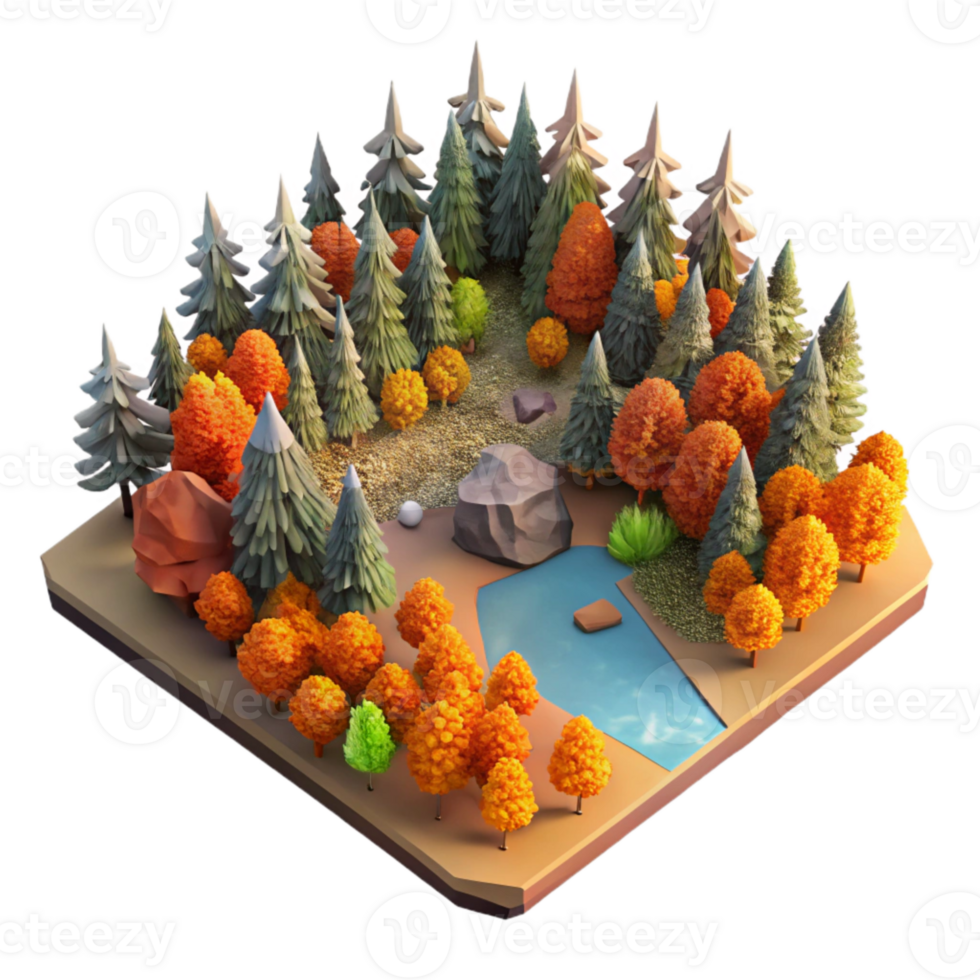 serene vintage Forest Landscape Aerial View with Autumn Colors Isolated professional png
