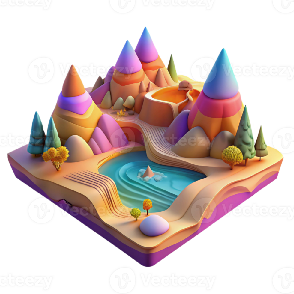 dramatic contemporary Fractal Landscape with Vibrant Hues Cutout png