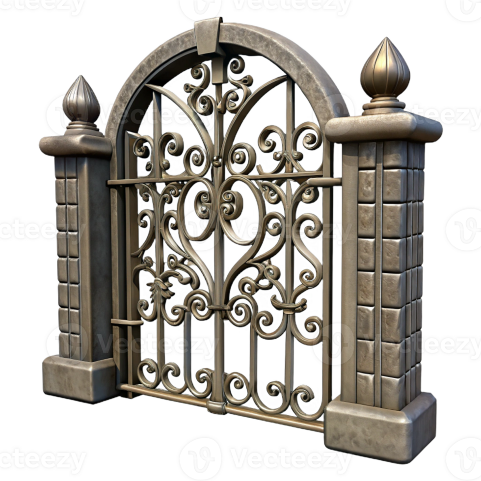 dramatic rustic Forged Iron Gate Ornate Design Isolated exclusive png