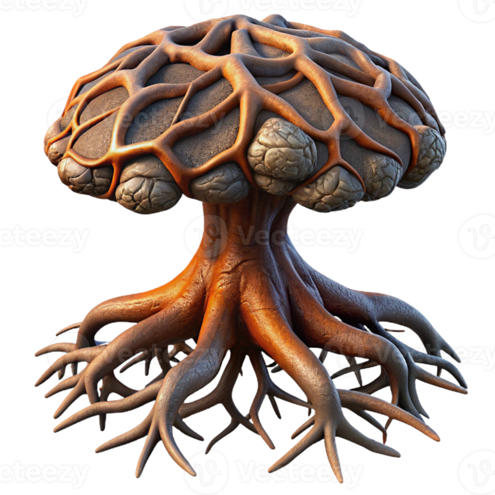 dramatic traditional Fractal Vr Tree Roots with Brown and Black Textures Isolated high quality png