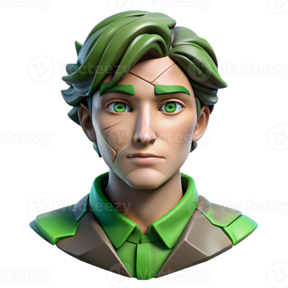 vibrant minimalist Fractured Portrait Cutout with Green Accents premium png