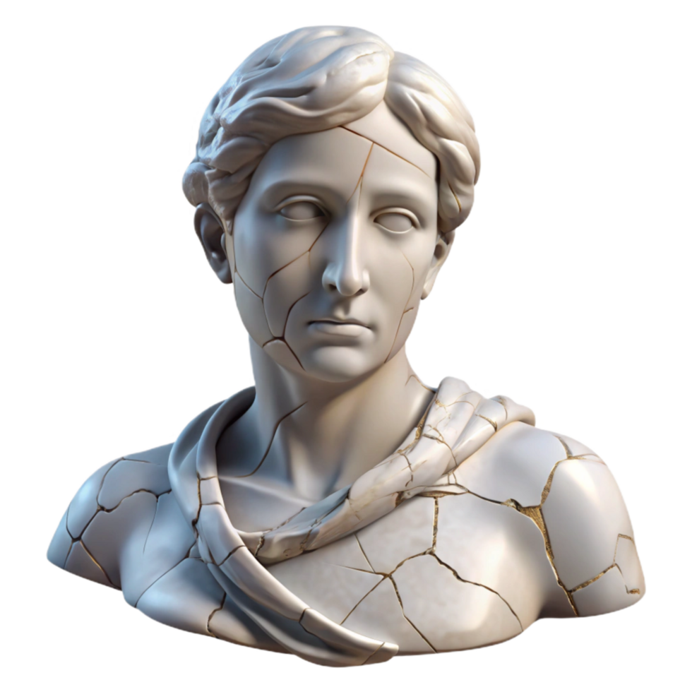 elegant contemporary Fractured Statue Isolated with Cracked Surface premium png