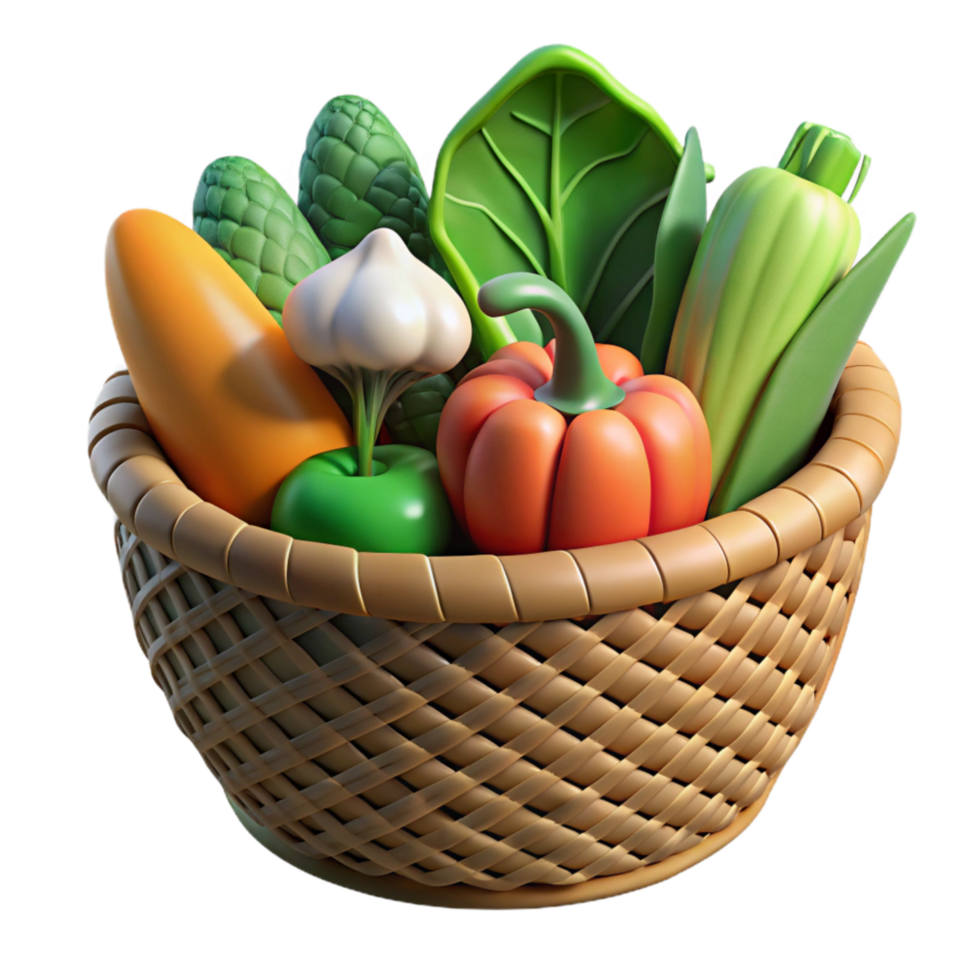beautiful creative Freshly Picked Vegetables in Basket Cutout png
