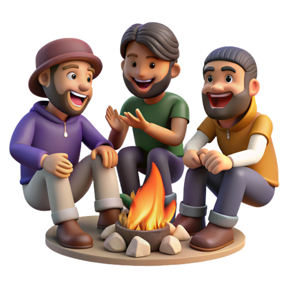 vibrant vintage Friends Laughing Together Around Campfire Transparent Background high quality png