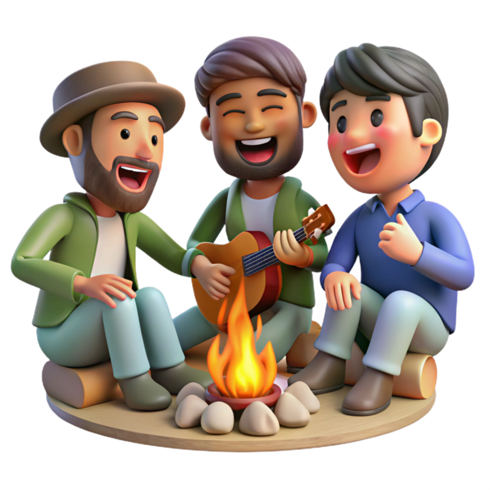 serene traditional Friends Laughing Together Around Campfire Transparent Background original png