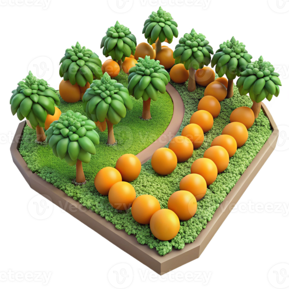 impressive artistic Fruit Orchard Top View Transparent Background with Lush Green authentic png