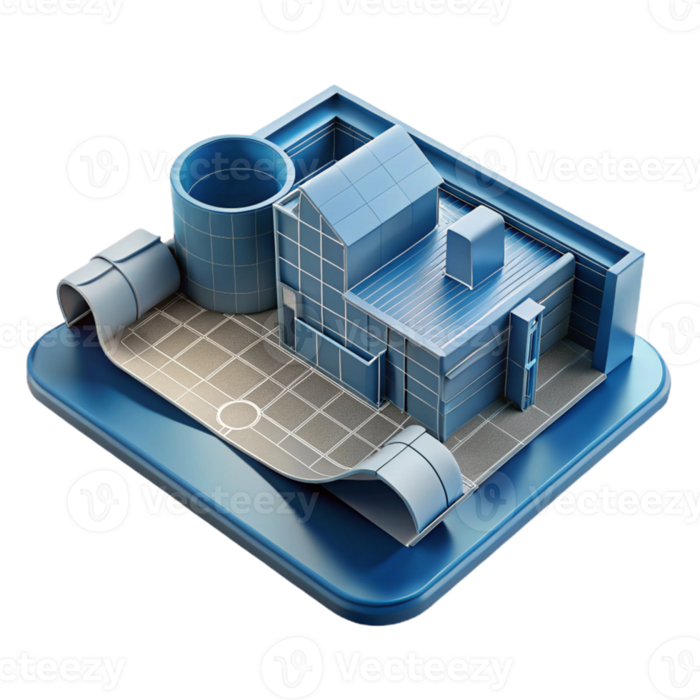 magnificent contemporary Fusion Architecture Blueprint Cutout on White detailed png