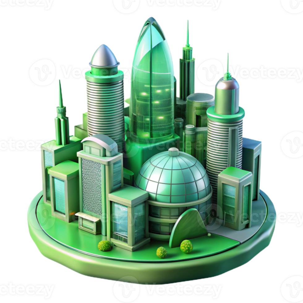 elegant modern Future Architecture Green City Transparent Background professional png