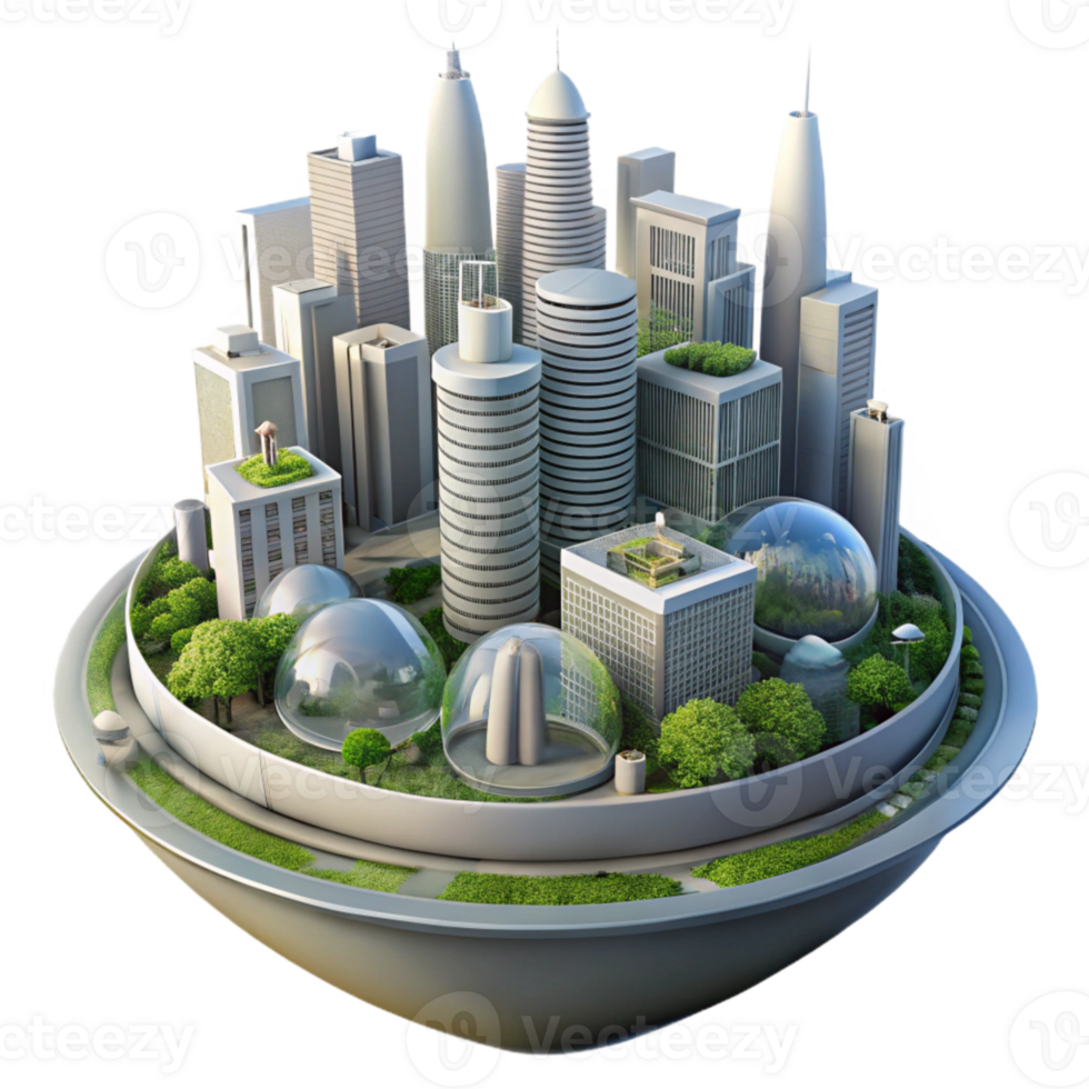 vibrant abstract Future City Biophilic Architecture Transparent Background high resolution png