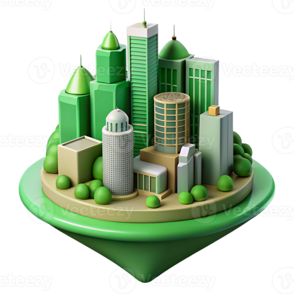 magnificent vintage Future City Illustration Isolated with Green Building Design authentic png